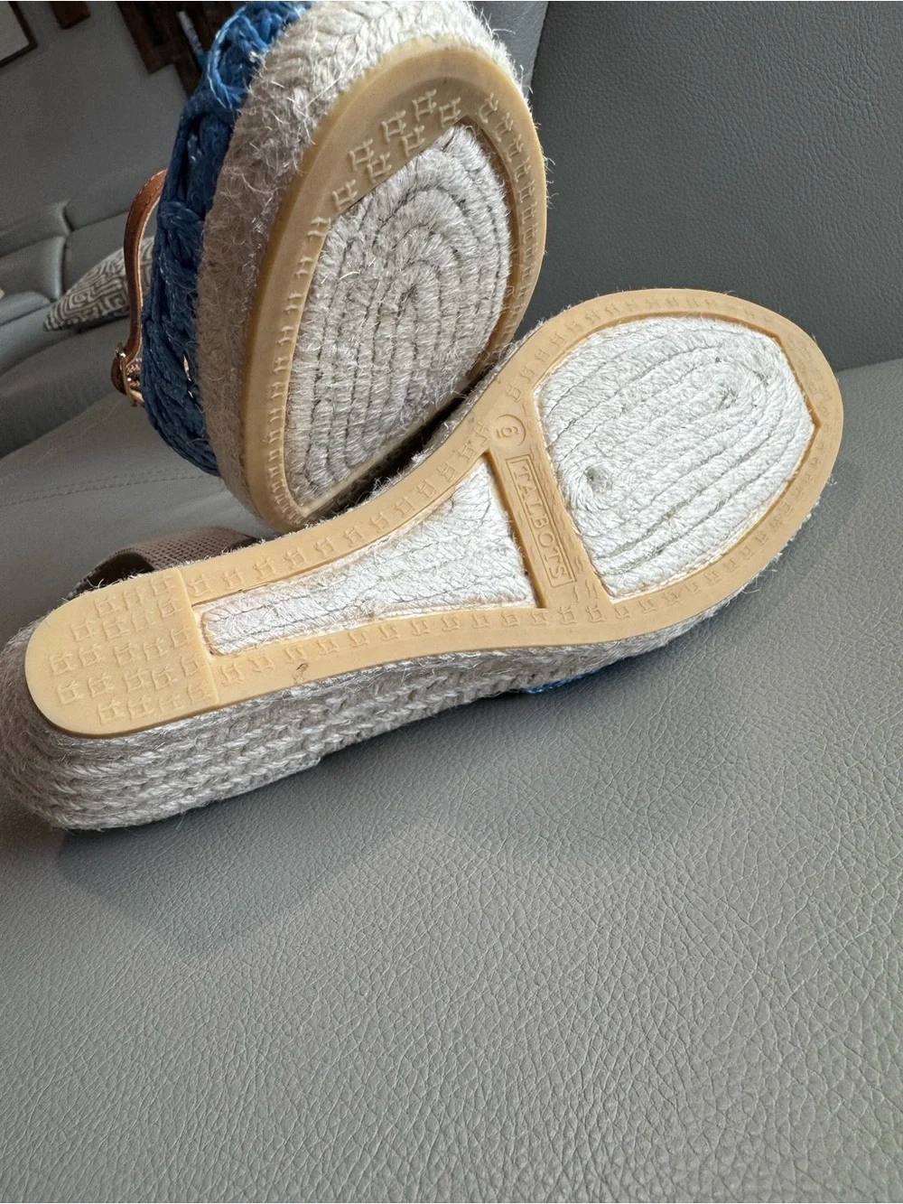 Talbots Blue Raffia Espadrille Wedge Sandals Women’s Size 6M Leather Ankle Strap